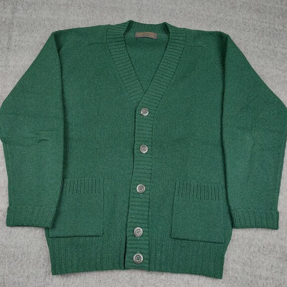 VTG Cross Creek 100% Virgin Shetland Wool Men's Small Cardigan Green Preppy USA - Picture 2 of 5